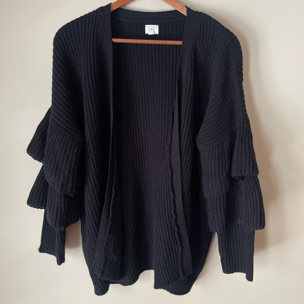 O & O Black Ruffle Sleeve Cardigan Size Medium